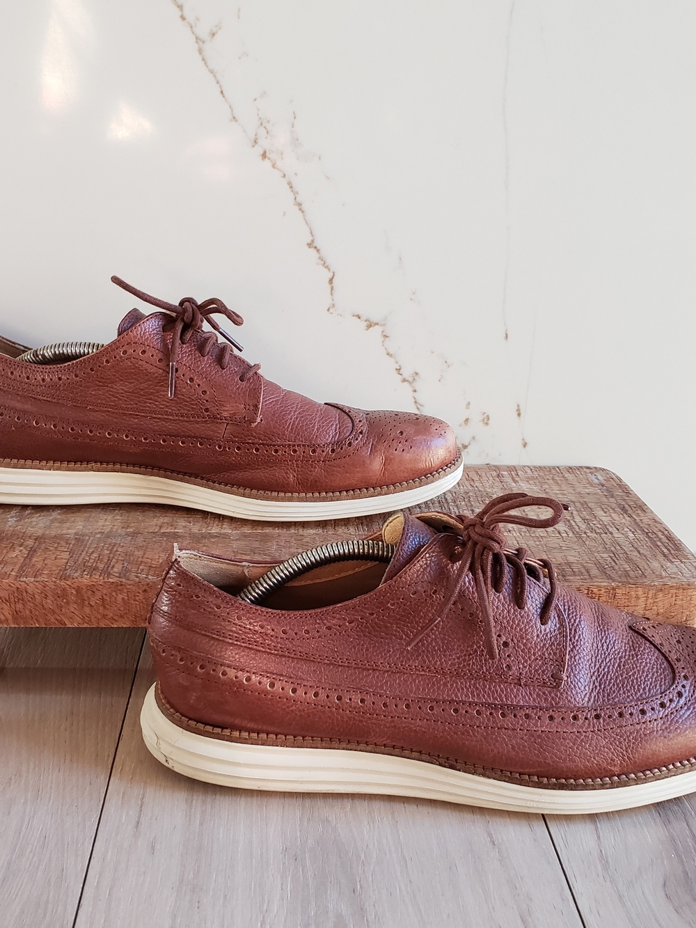 Cole Haan Brown Leather Wingtip Derby with‎ White Sole